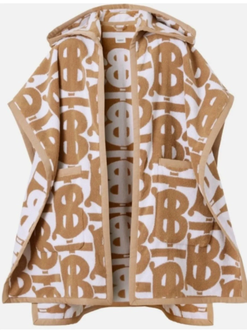 Burberry Beige and White Monogram Hooded Beach Towel Poncho